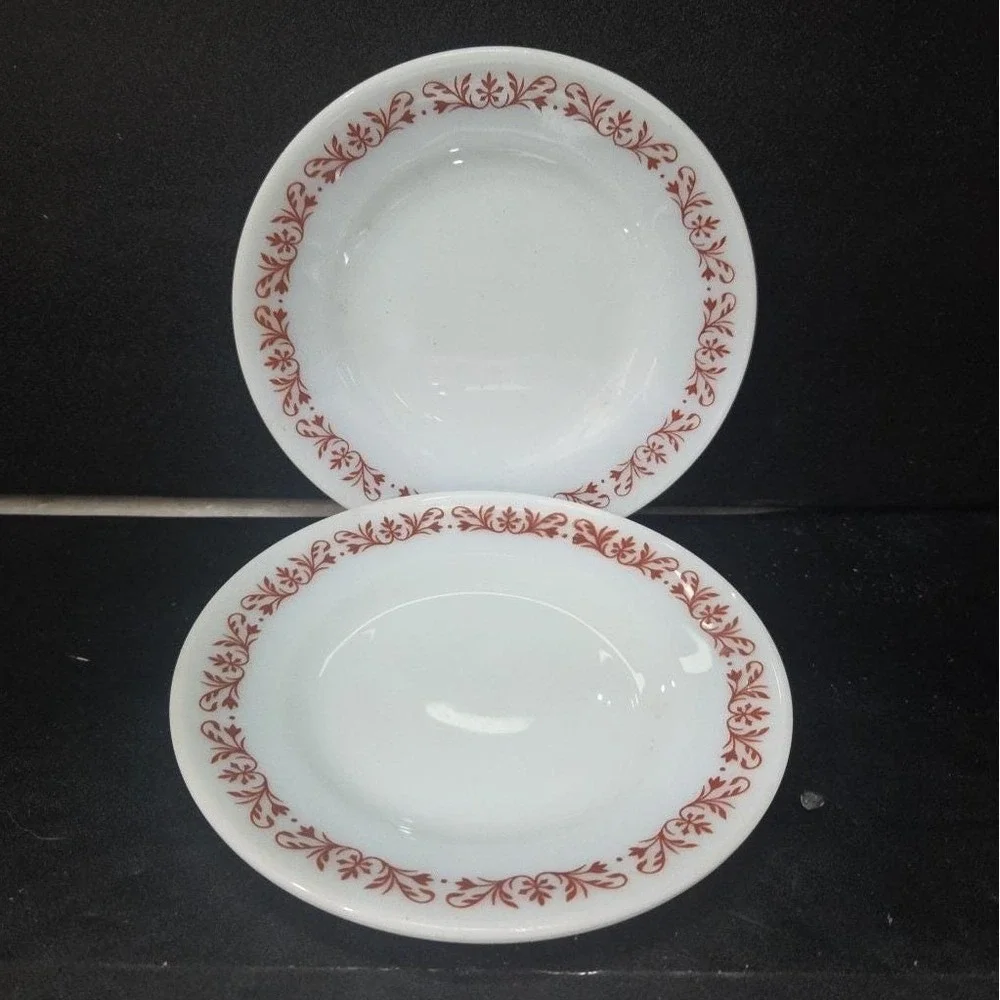 Anchor Hocking Milk Glass Salad Plates #947, Set of 2 Copper Filigree Dinnerware